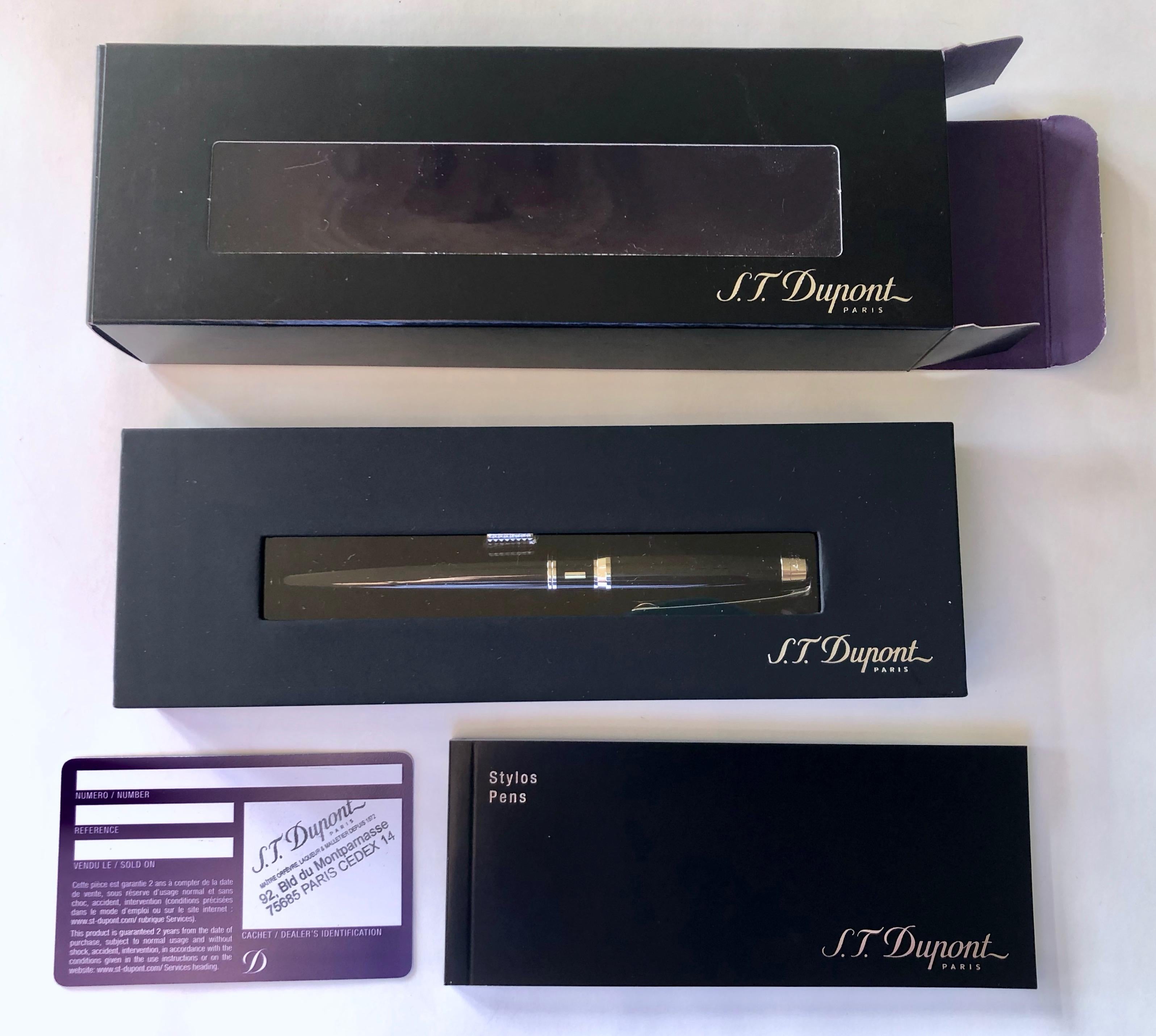 S. T. Dupont Paris Caprice Ballpoint Pen in Black Lacquer and Palladium Accents In Excellent Condition For Sale In Petaluma, CA
