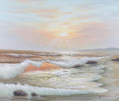 S. Thompson - Signed & Framed Contemporary Oil, Evening at the Beach