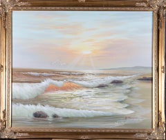 S. Thompson - Signed & Framed Contemporary Oil, Evening at the Beach