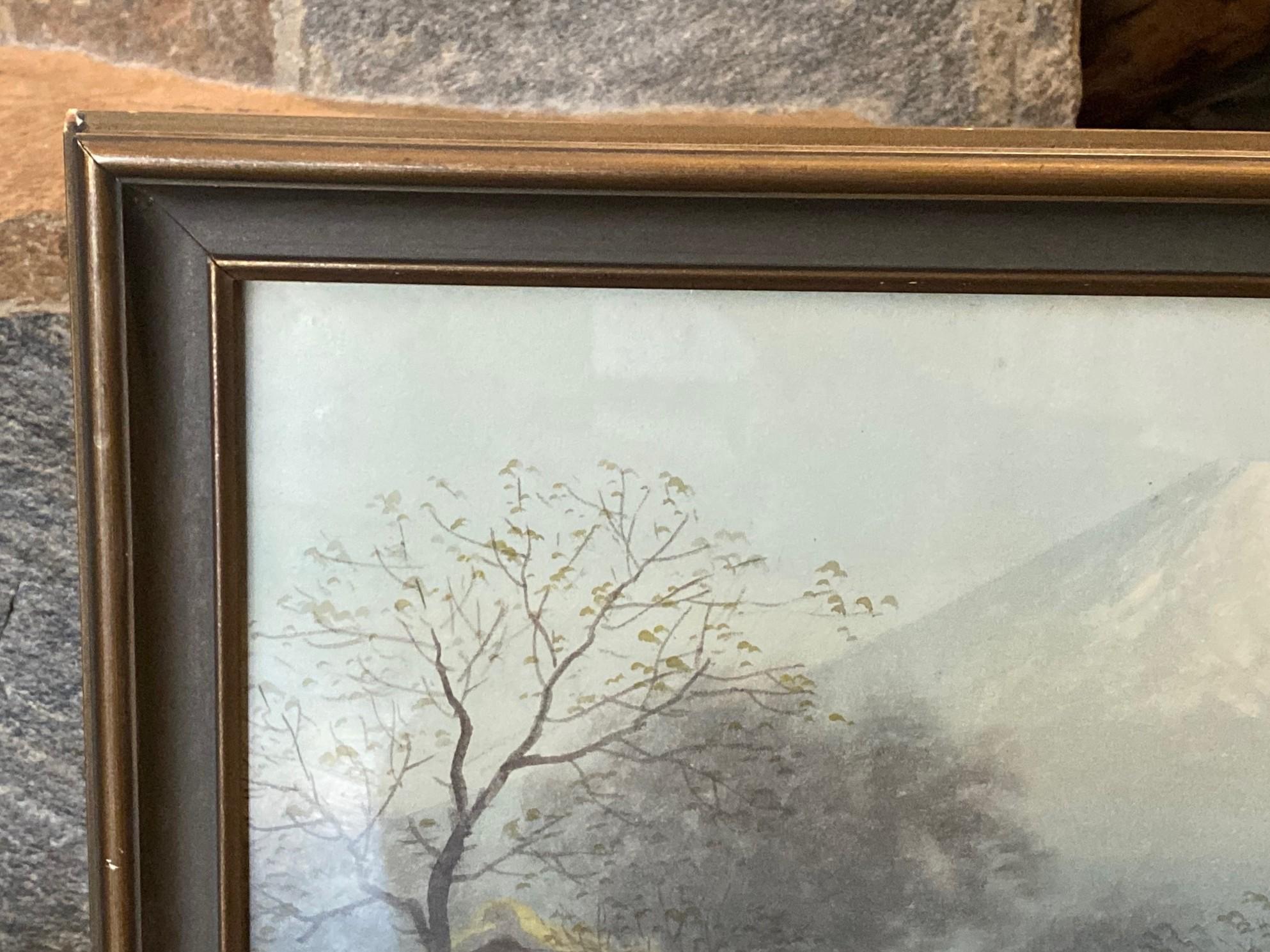 Legno S. Tosuke Firmato Acquerello originale giapponese del paesaggio del Monte Fuji in vendita