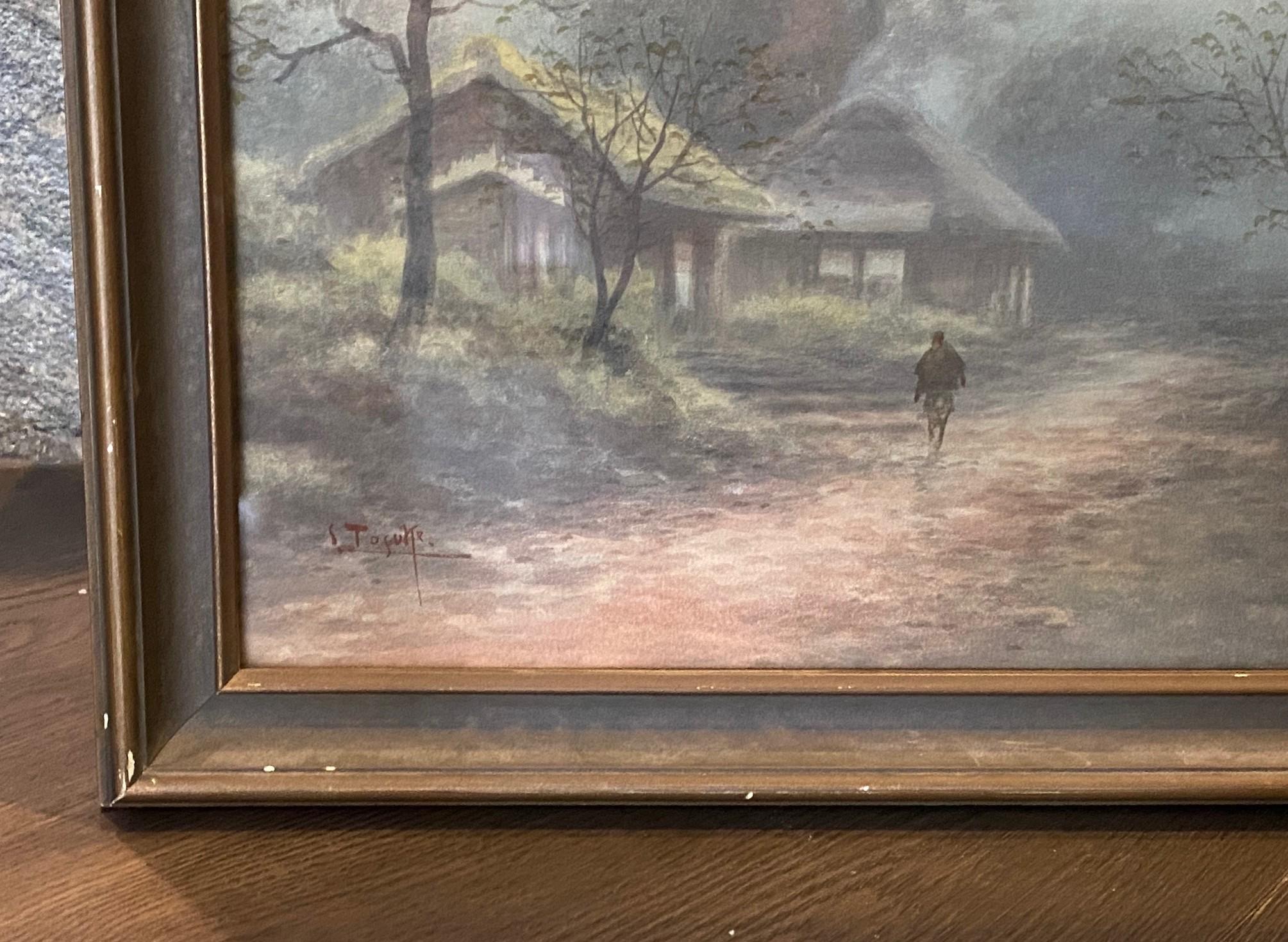 S. Tosuke Firmato Acquerello originale giapponese del paesaggio del Monte Fuji in vendita 1