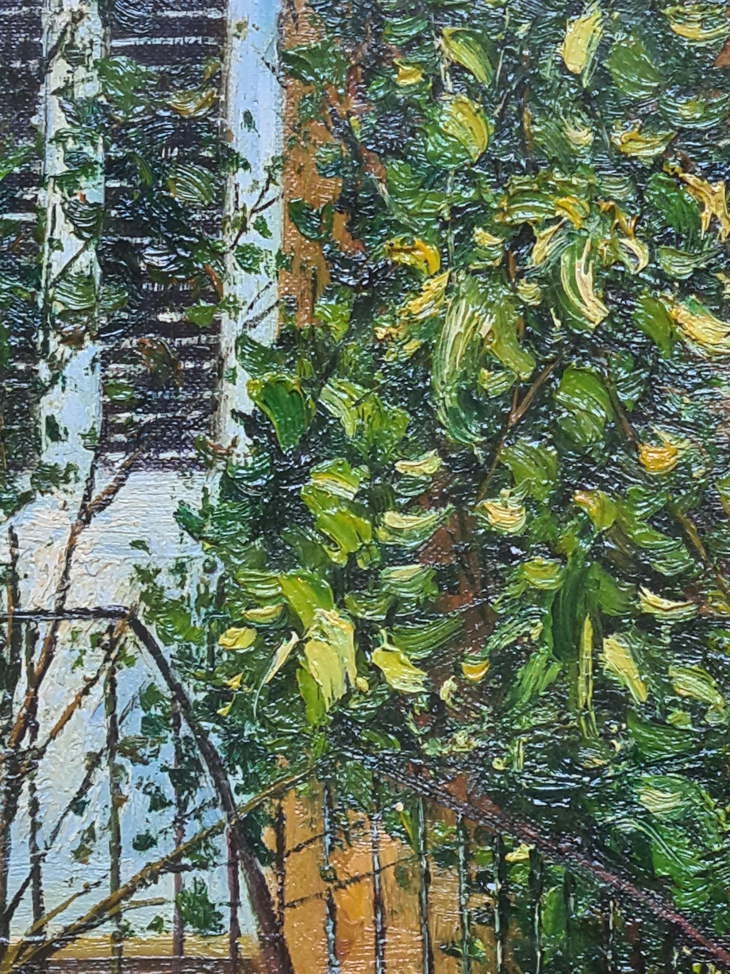 Huile sur panneau représentant un escalier double et une cour par S. Tropea. Le tableau est signé en bas à droite et est présenté dans un beau cadre doré sur mesure avec un montage en carton découpé et sous verre.

Cette charmante peinture capture