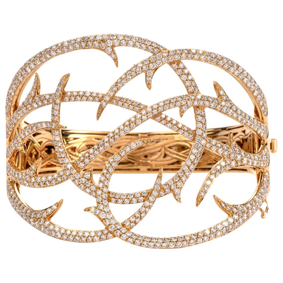 S. Webster 7.71 Carat Diamond 18 Karat Gold Fancy Branch Wide Bangle Bracelet