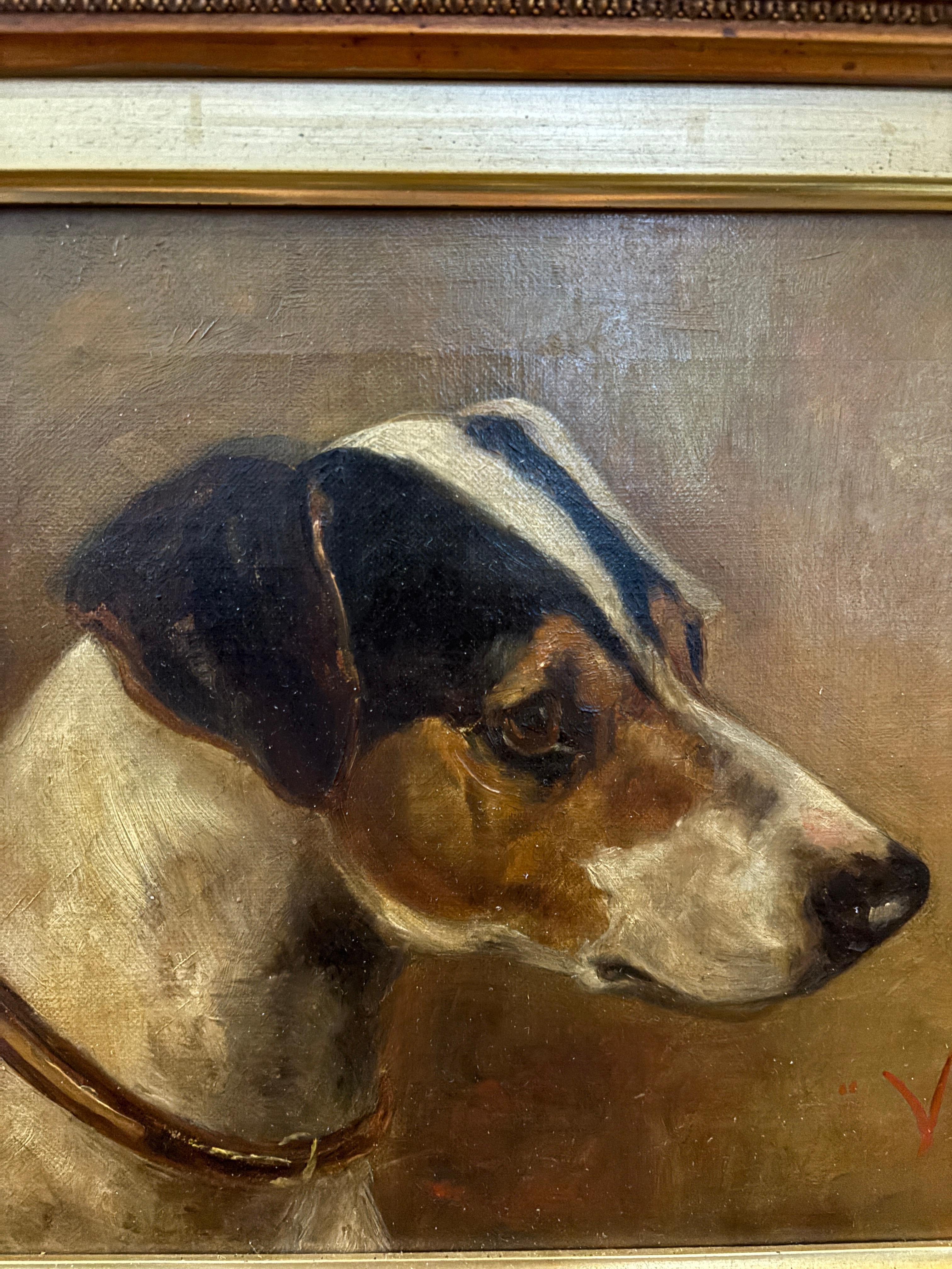 Portrait d'un chien Jack Russel du 19e siècle - Marron Animal Painting par S. Weldon
