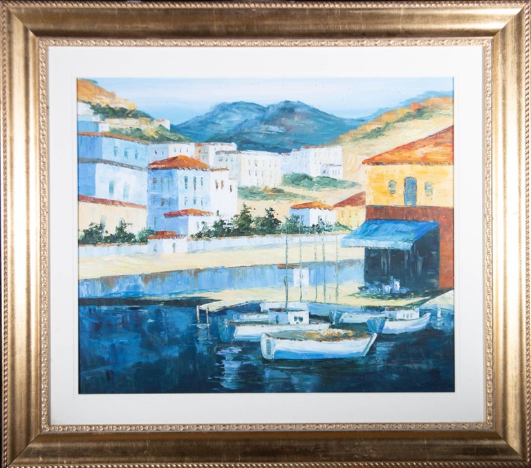 S. Wersky - Contemporary Oil, Mediterranean Harbour - Blue Landscape Painting by S. Wersky