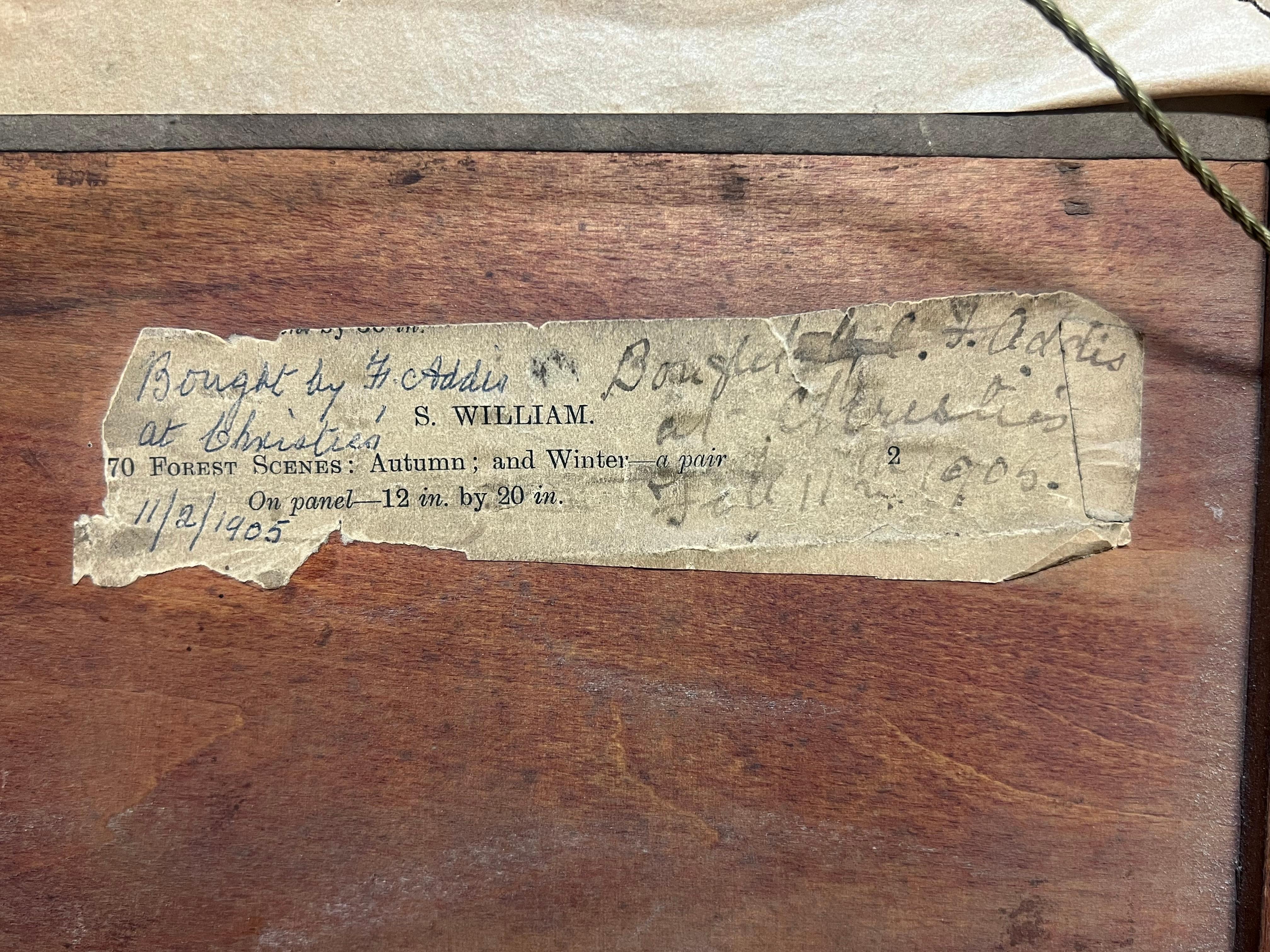 Antiguo óleo inglés Figuras en bosque nevado Paisaje tradicional firmado en venta 5
