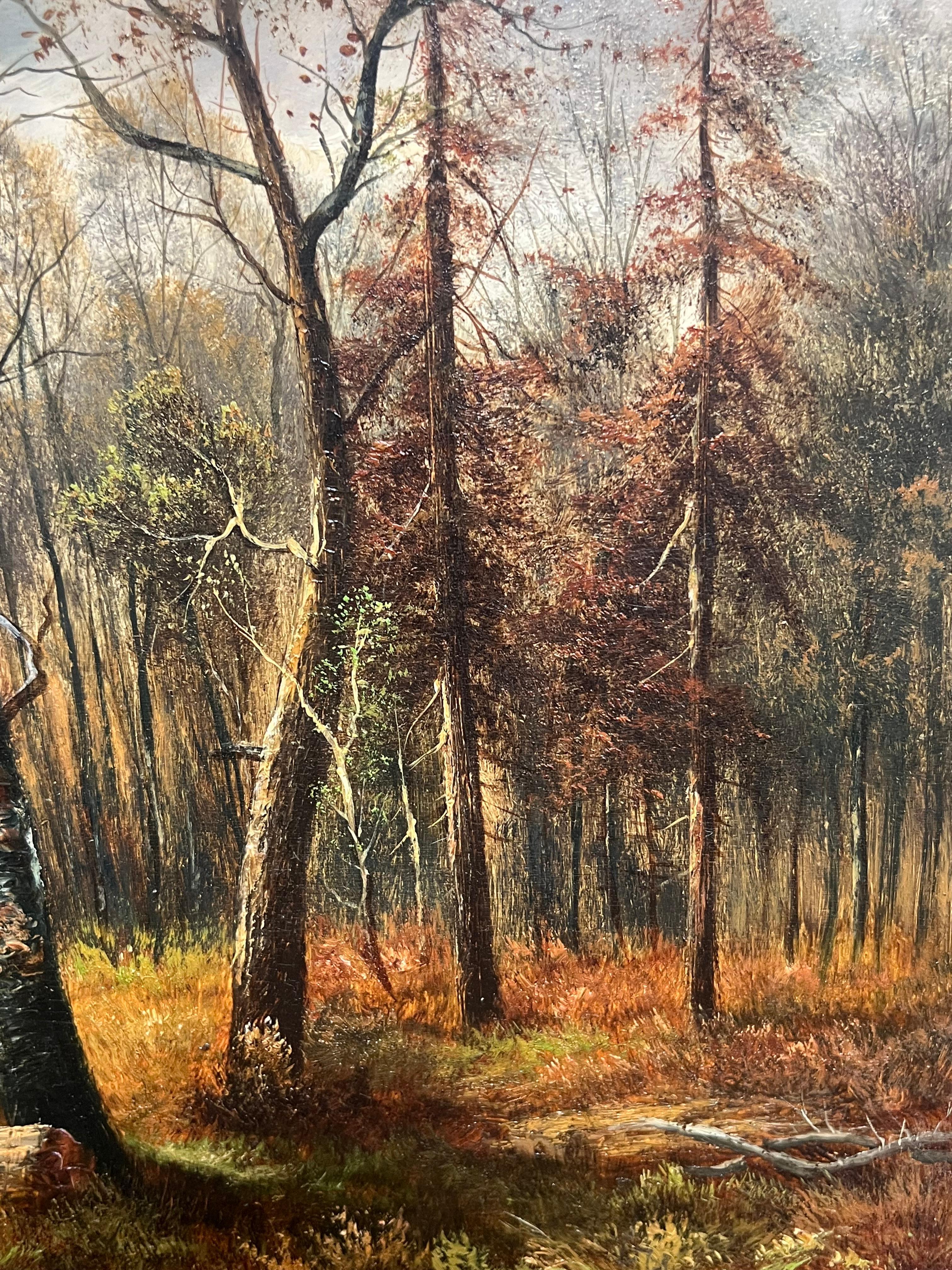 Sentiero nel bosco in autunno Paesaggio tradizionale dipinto a olio con cornice dorata e decorata - Painting Vittoriano di S. Williams