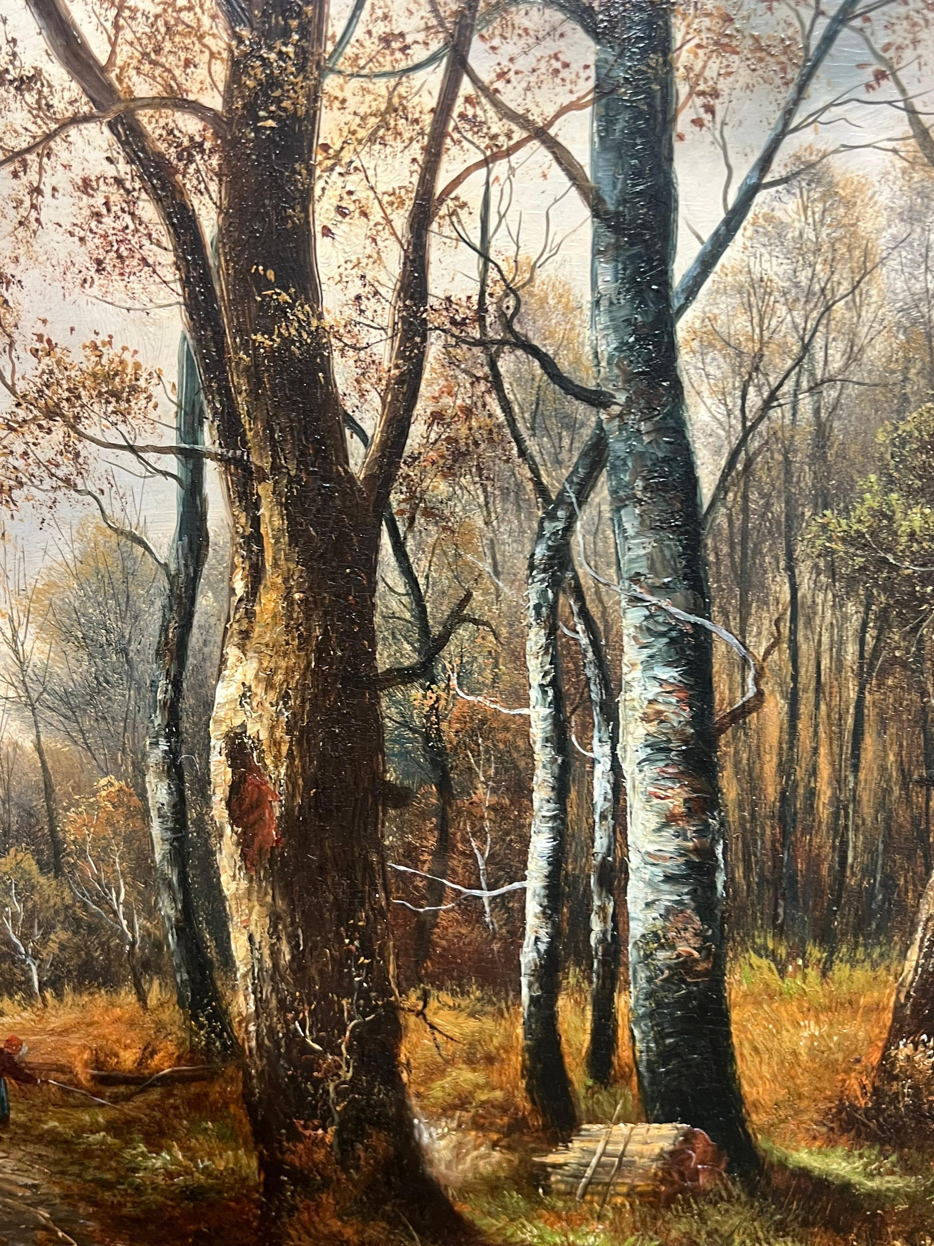 Sentiero nel bosco in autunno Paesaggio tradizionale dipinto a olio con cornice dorata e decorata - Figurative Painting Marrone di S. Williams