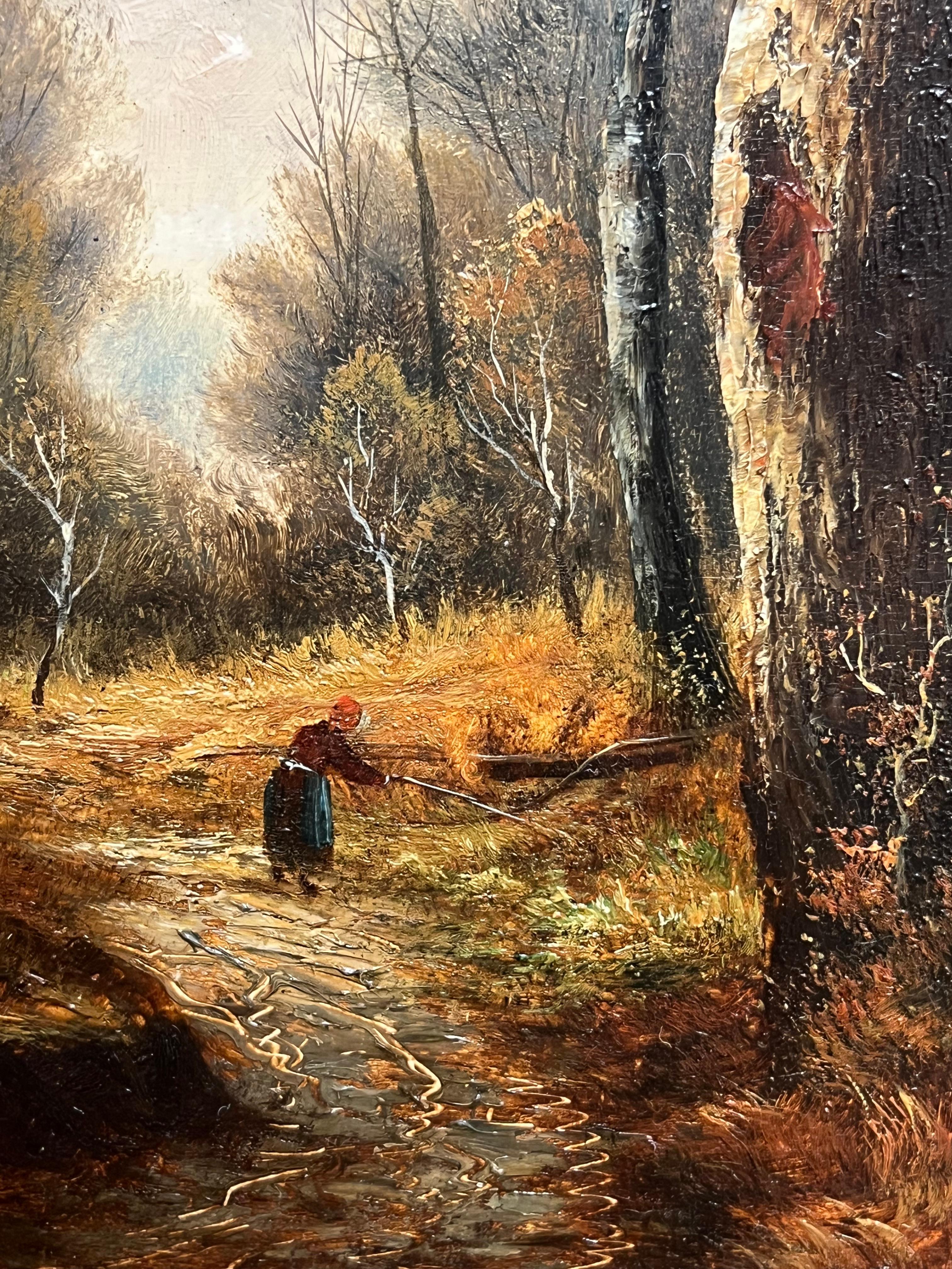 Sentiero autunnale nel bosco
di S. William, britannico, fine XIX secolo
olio su pannello firmato, incorniciato
Incorniciato: 18 x 26,5 pollici
pannello: 13 x 21 pollici
Inscritto sul verso e con una vecchia etichetta della galleria