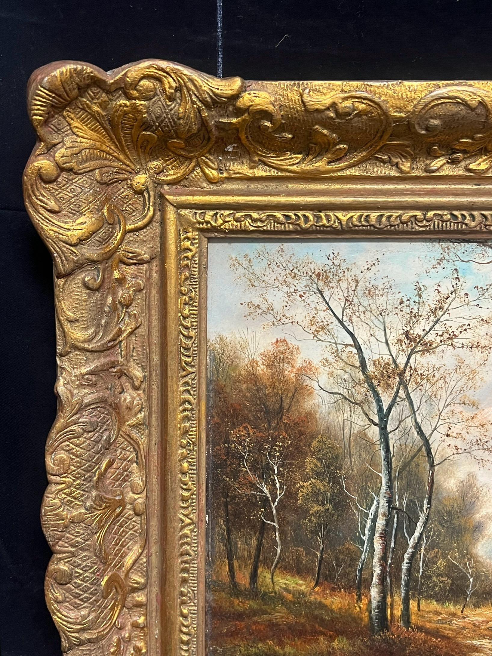 Sentiero nel bosco in autunno Paesaggio tradizionale dipinto a olio con cornice dorata e decorata in vendita 4