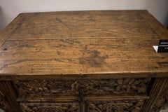 S XIX China Carved Elm Chest with 3 Front Drawers