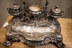 S XIX Luis XV silver French writing desk circa 1840, silver and cristal signed