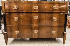 19th Century Mahogany Palm French Commode with Ebonized Columns and Alabaster