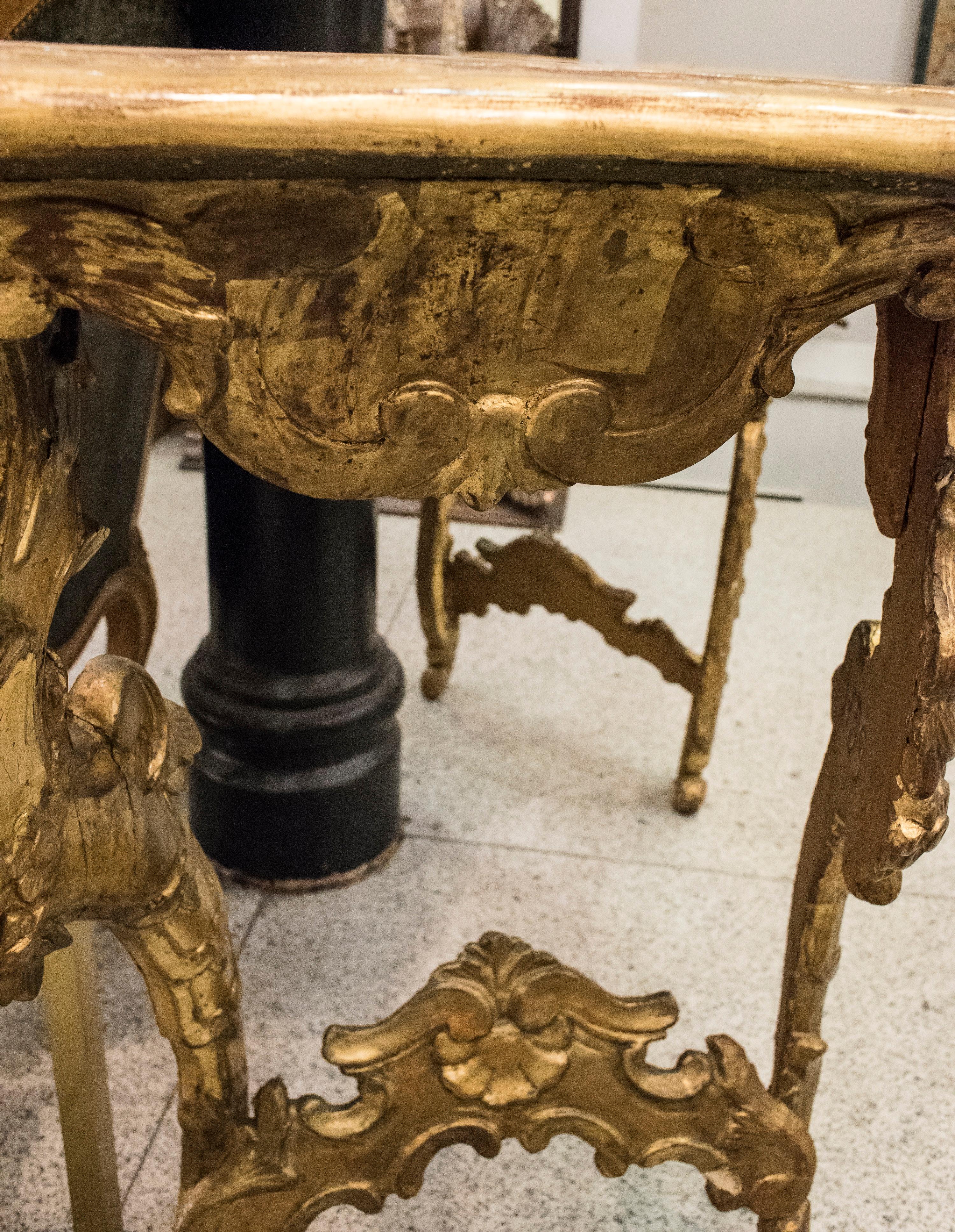 S XVII Italian Carved and Gilt Console Carved Side Legs Pads 2