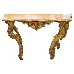 S XVII Italian Carved and Gilt Console Carved Side Legs Pads