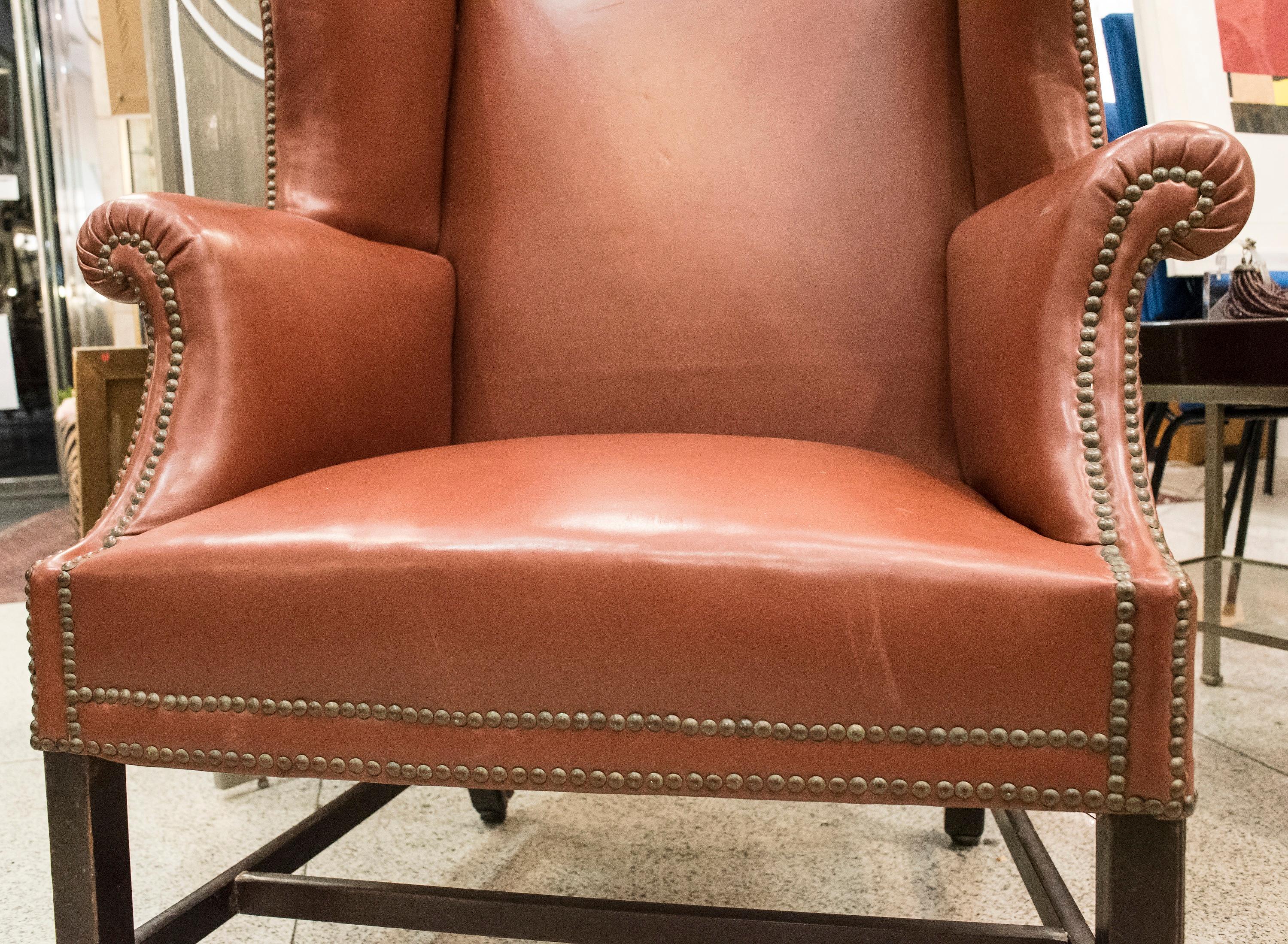 Late 18th Century George III Brown Leather and Oakwood English Armchair, 1790s 8