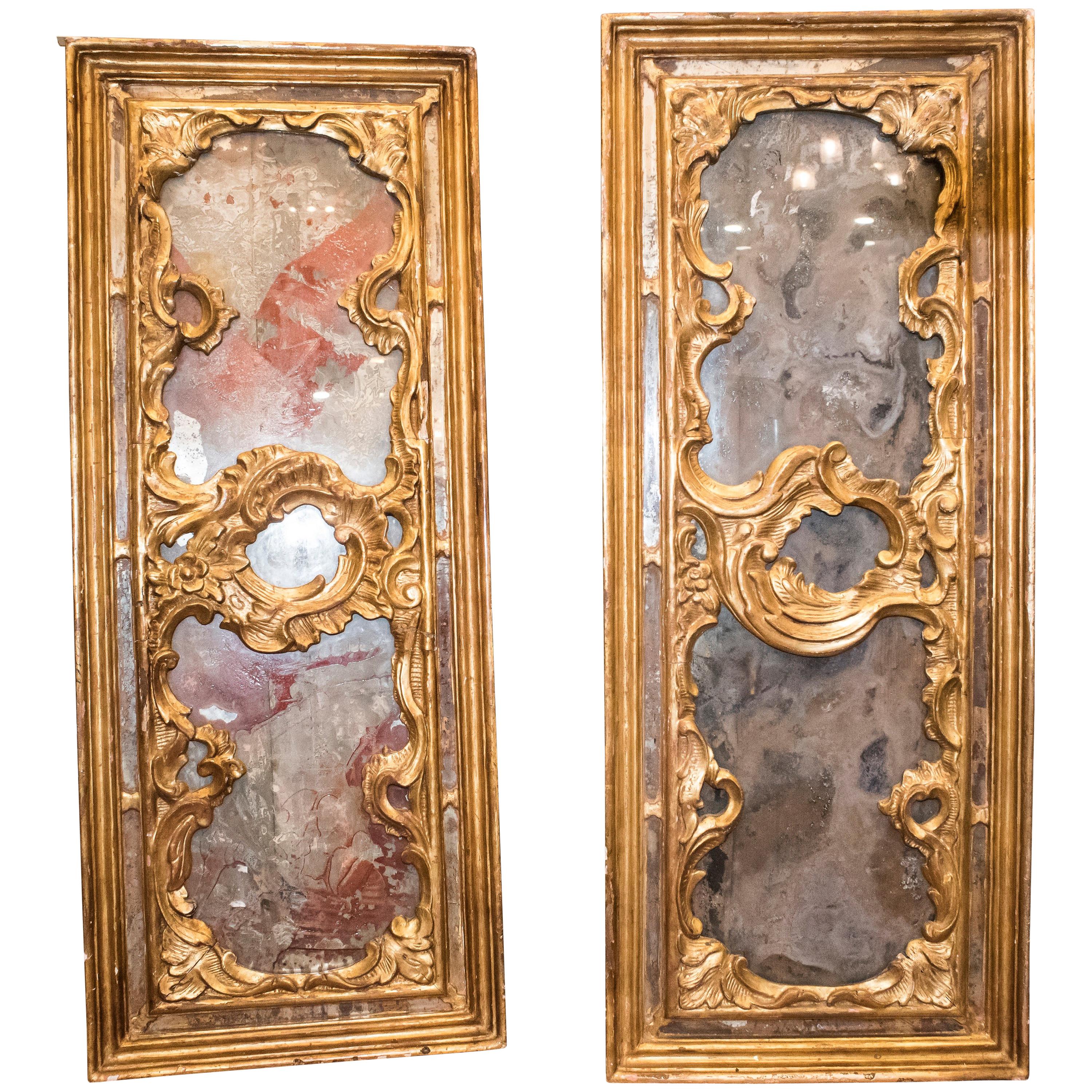 S xviii Gilded and Carved Wood and Painted Crystals  French of Pair of Panels 