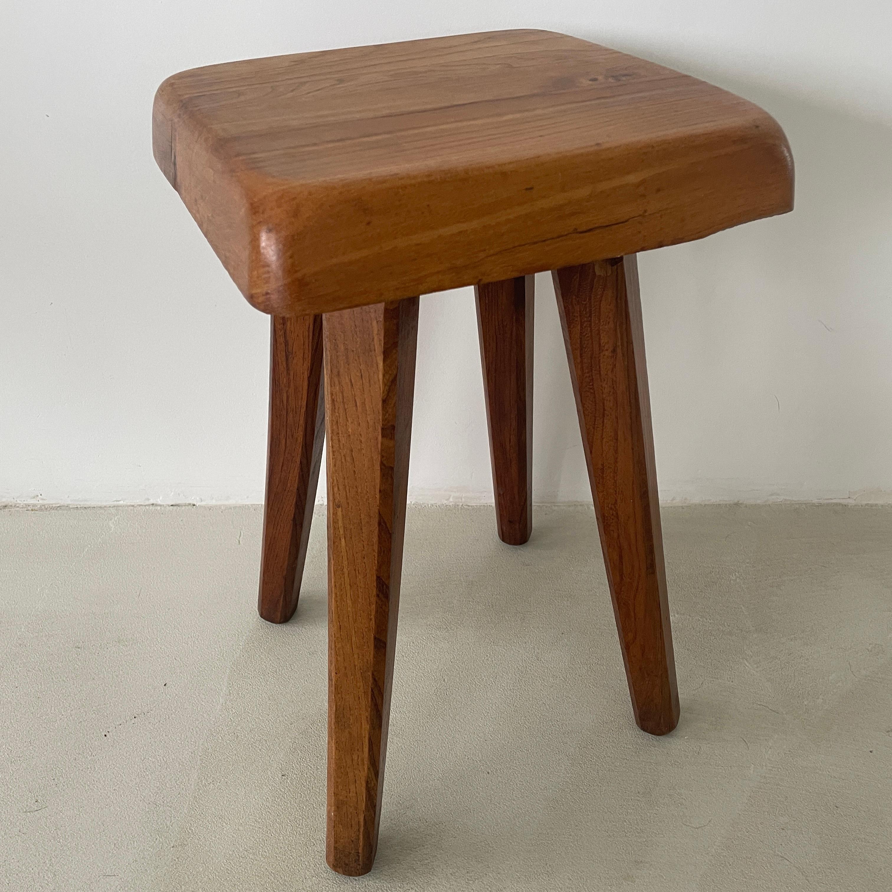 Set of S01 stools by Pierre Chapo. 

In 1962 Pierre Chapo set out to modernize the farm stool with a reinterpretation of its traditional design. The S01 keeps the robust and rustic look of the original form, but is more streamlined and can used in a