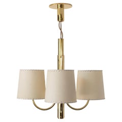 S01 Upright Electrolier Polished Unlacquered Brass, Goatskin Parchment Shades