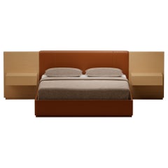 S.05 Upholstered Bed with Built-In Side Tables / Natural Oak by Lusano