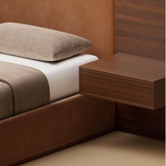 S.05 Upholstered Bed with Built-In Side Tables / Natural Walnut by Lusano