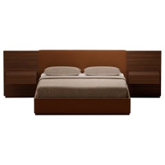 S.05 Upholstered Bed with Built-In Side Tables / Natural Walnut by Lusano