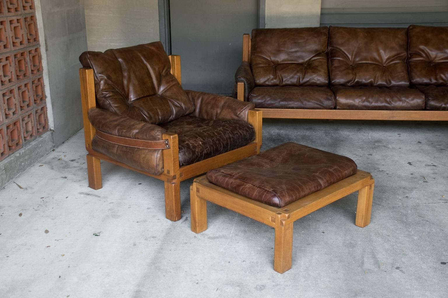 Mid-Century Modern S15 Lounge Chair and Ottoman, Pierre Chapo, France, circa 1970