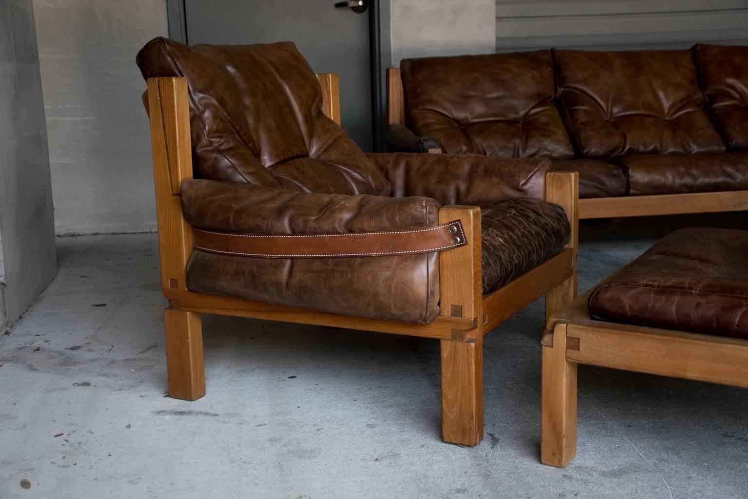 French S15 Lounge Chair and Ottoman, Pierre Chapo, France, circa 1970