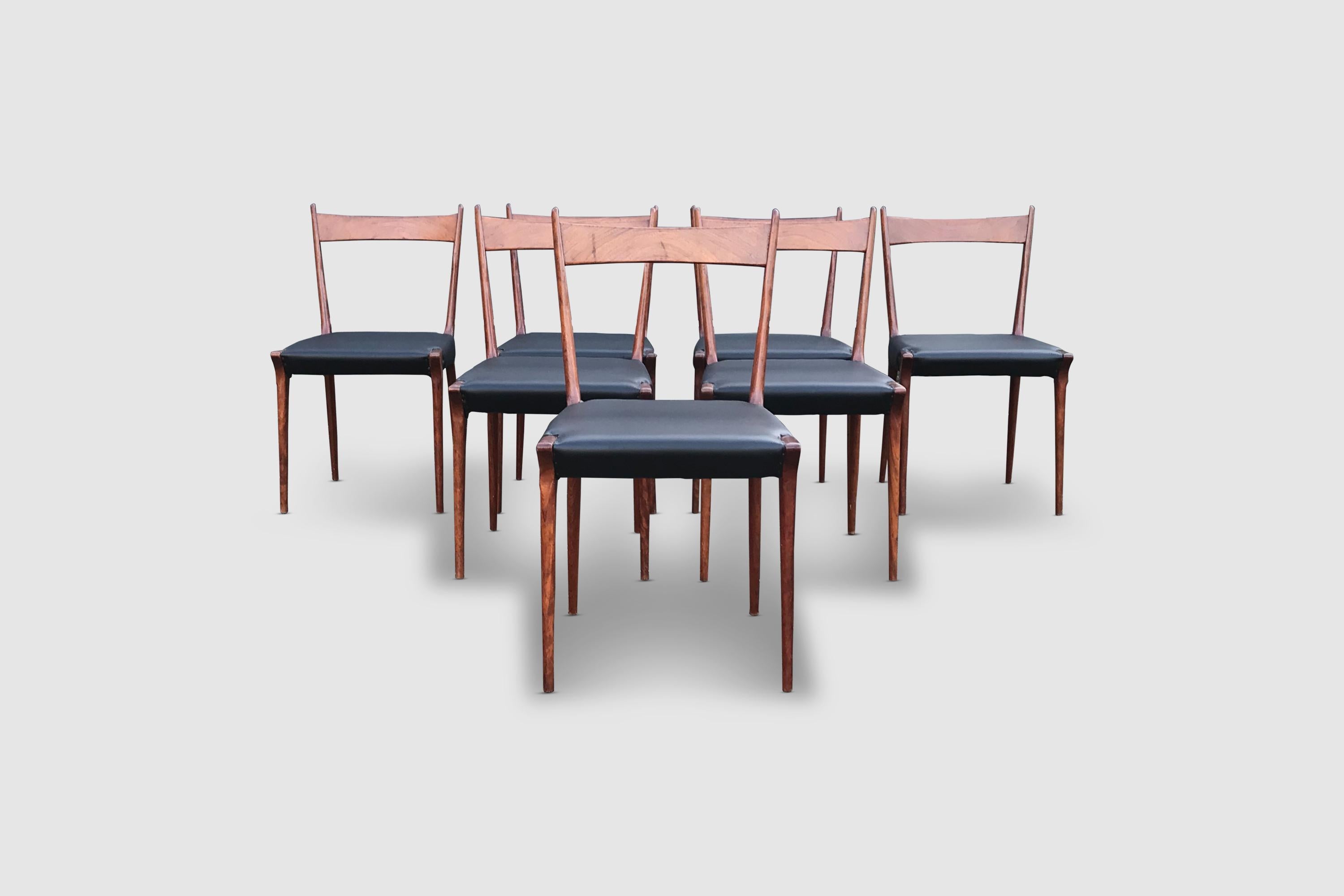 S2 Palissander Wood Dining Chair by Alfred Hendrickx for Belform 1950s, Set of 7 2