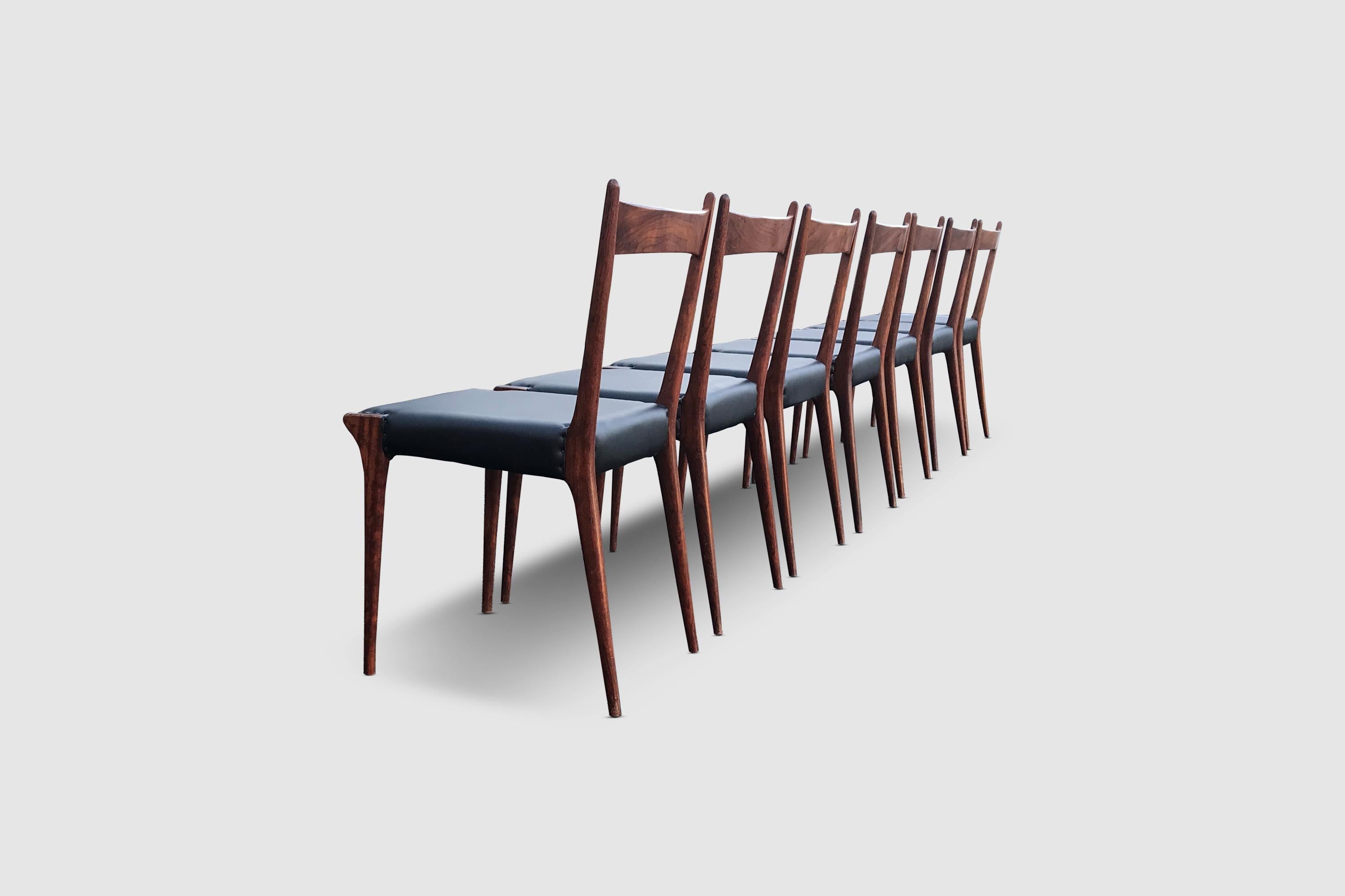 Belgian S2 Palissander Wood Dining Chair by Alfred Hendrickx for Belform 1950s, Set of 7