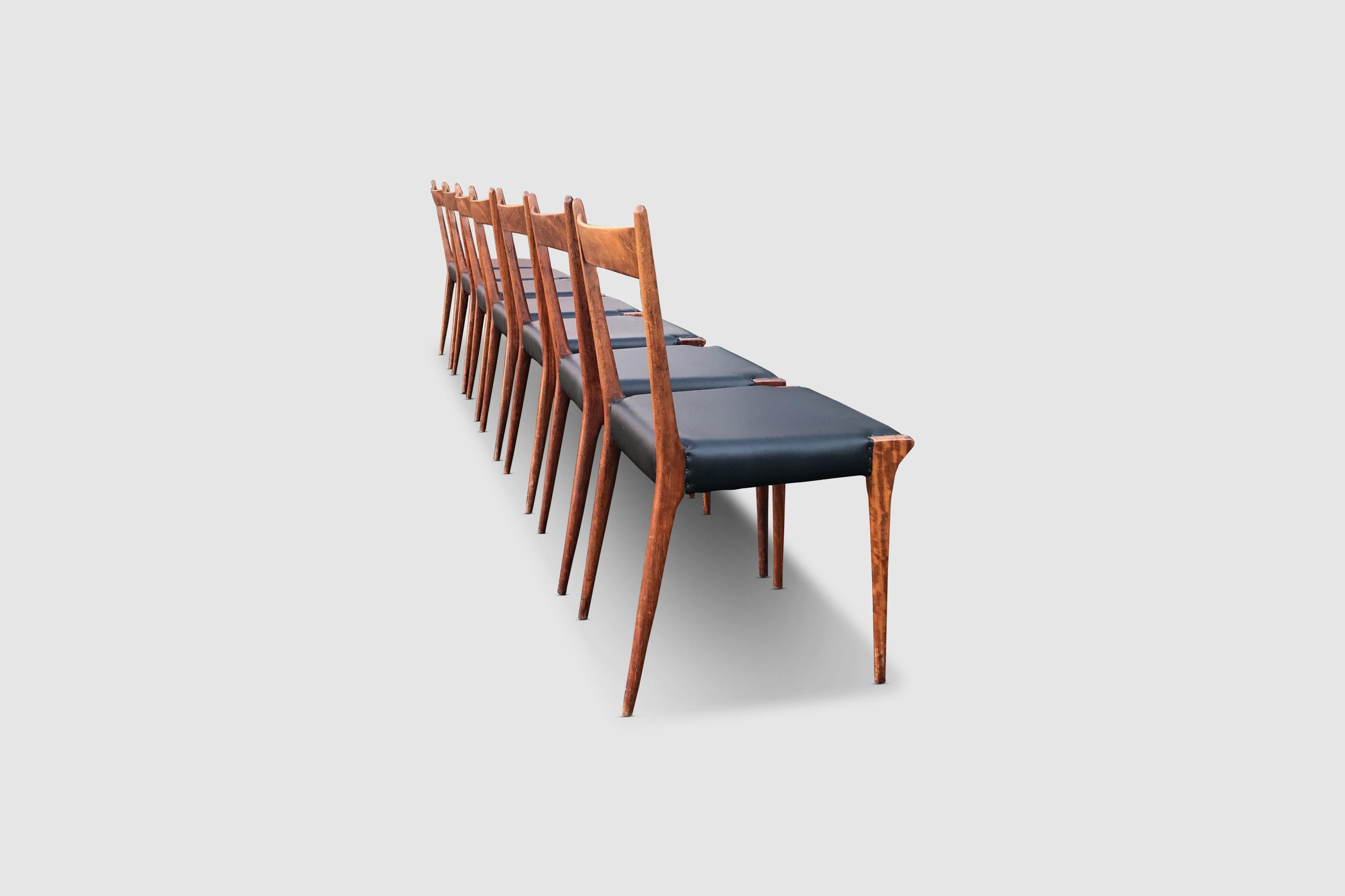 Mid-20th Century S2 Palissander Wood Dining Chair by Alfred Hendrickx for Belform 1950s, Set of 7