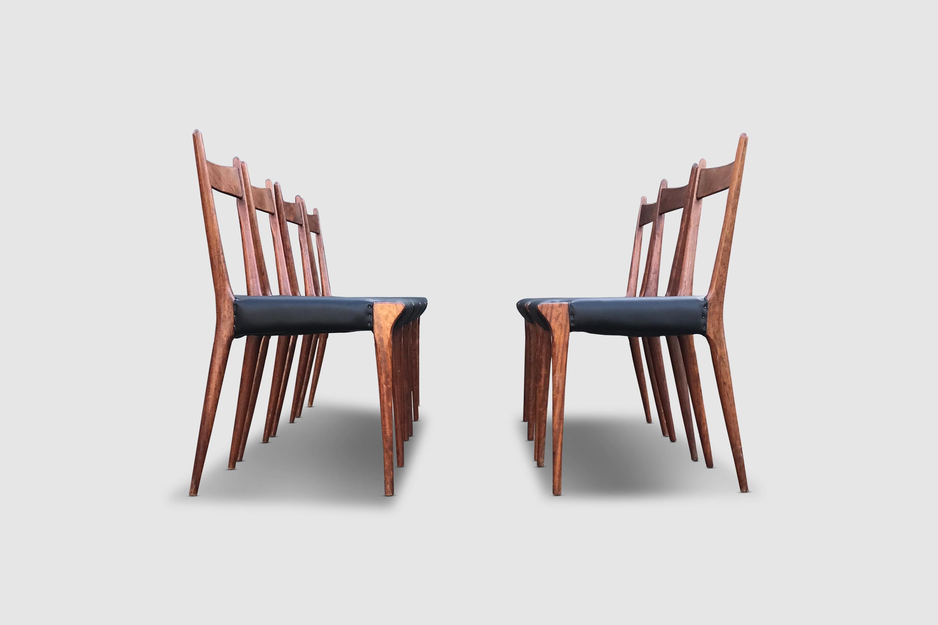 Faux Leather S2 Palissander Wood Dining Chair by Alfred Hendrickx for Belform 1950s, Set of 7