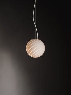 S20 Murano Pendant Ceiling Lamp in White Swirl Glass with Brass