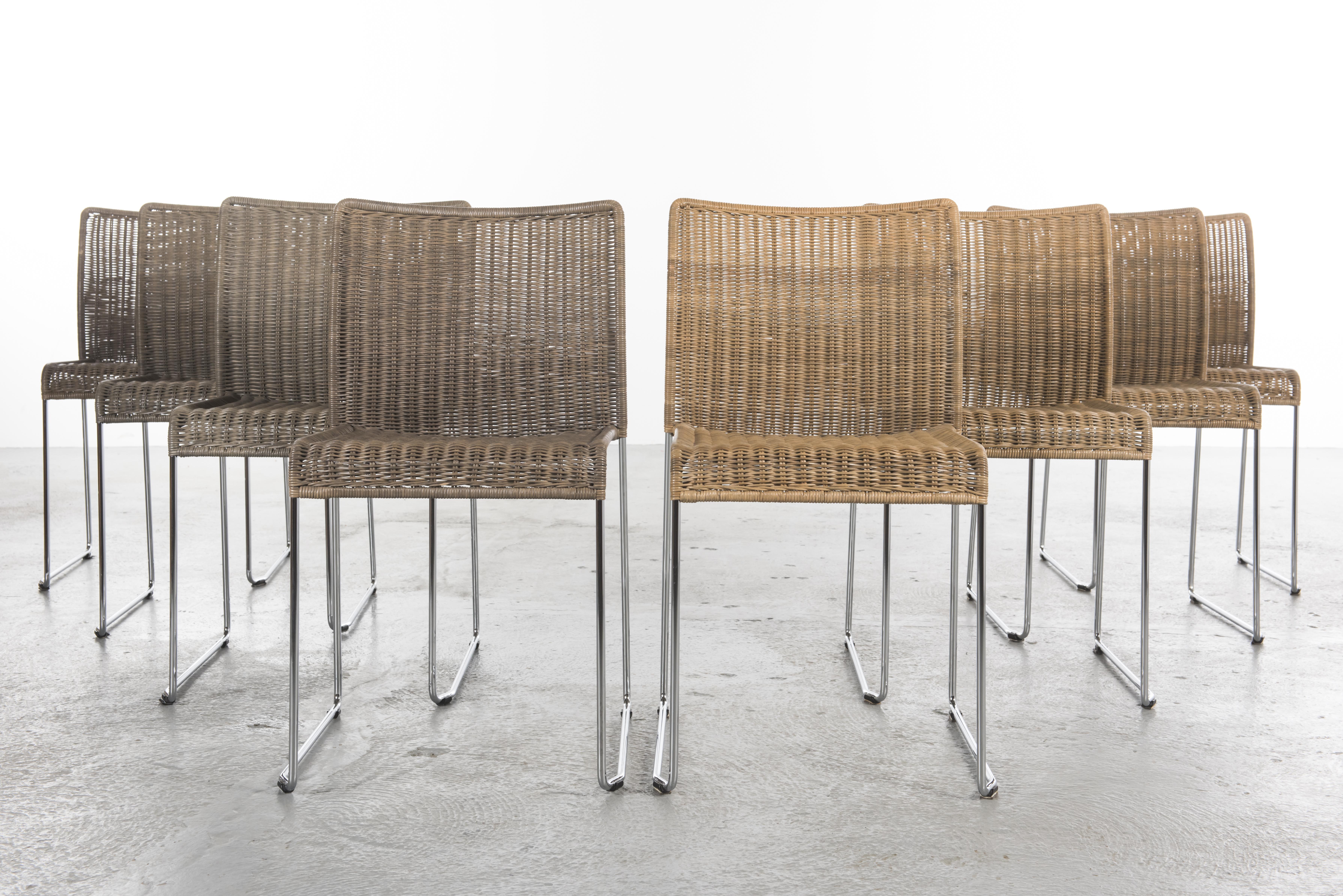 S21 Bicolor Rattan Chairs by Tito Agnoli for Pierantonio Bonacina 9