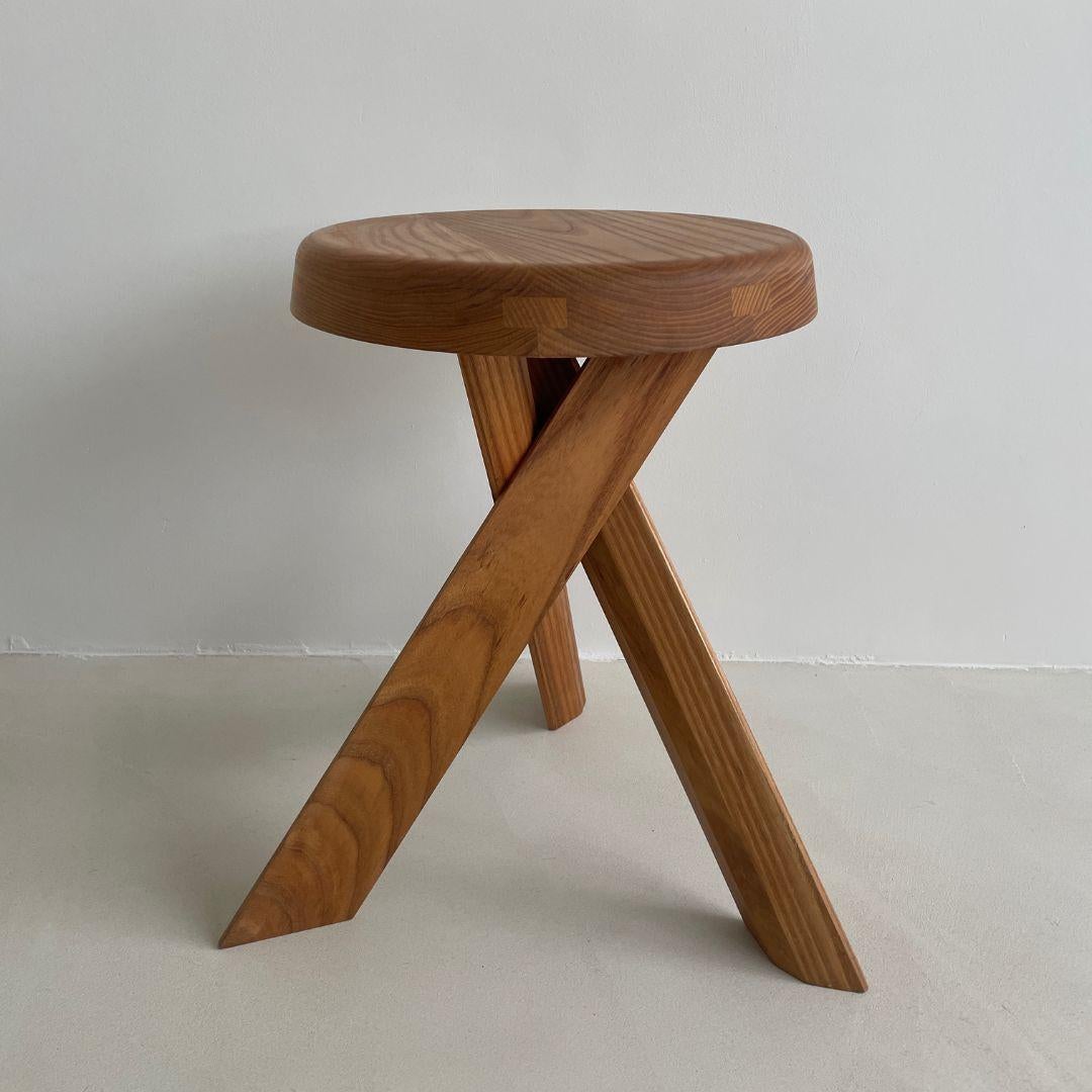 Mid-Century Modern S31 Elm Wood Stool, Pierre Chapo, Made in France For Sale