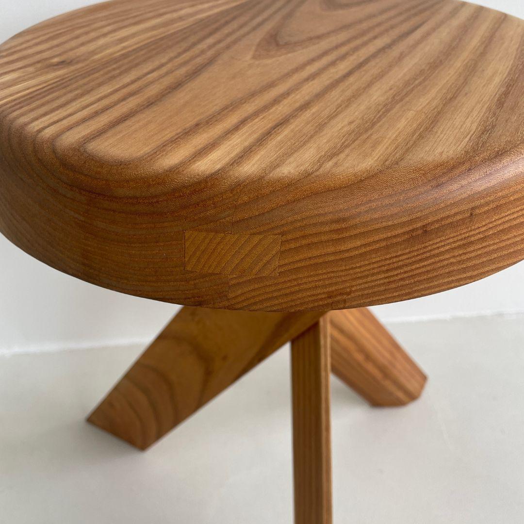 French S31 Elm Wood Stool, Pierre Chapo, Made in France For Sale