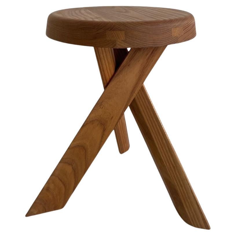 Tabouret S31 en bois d'orme, Pierre Chapo, fabriqué en France