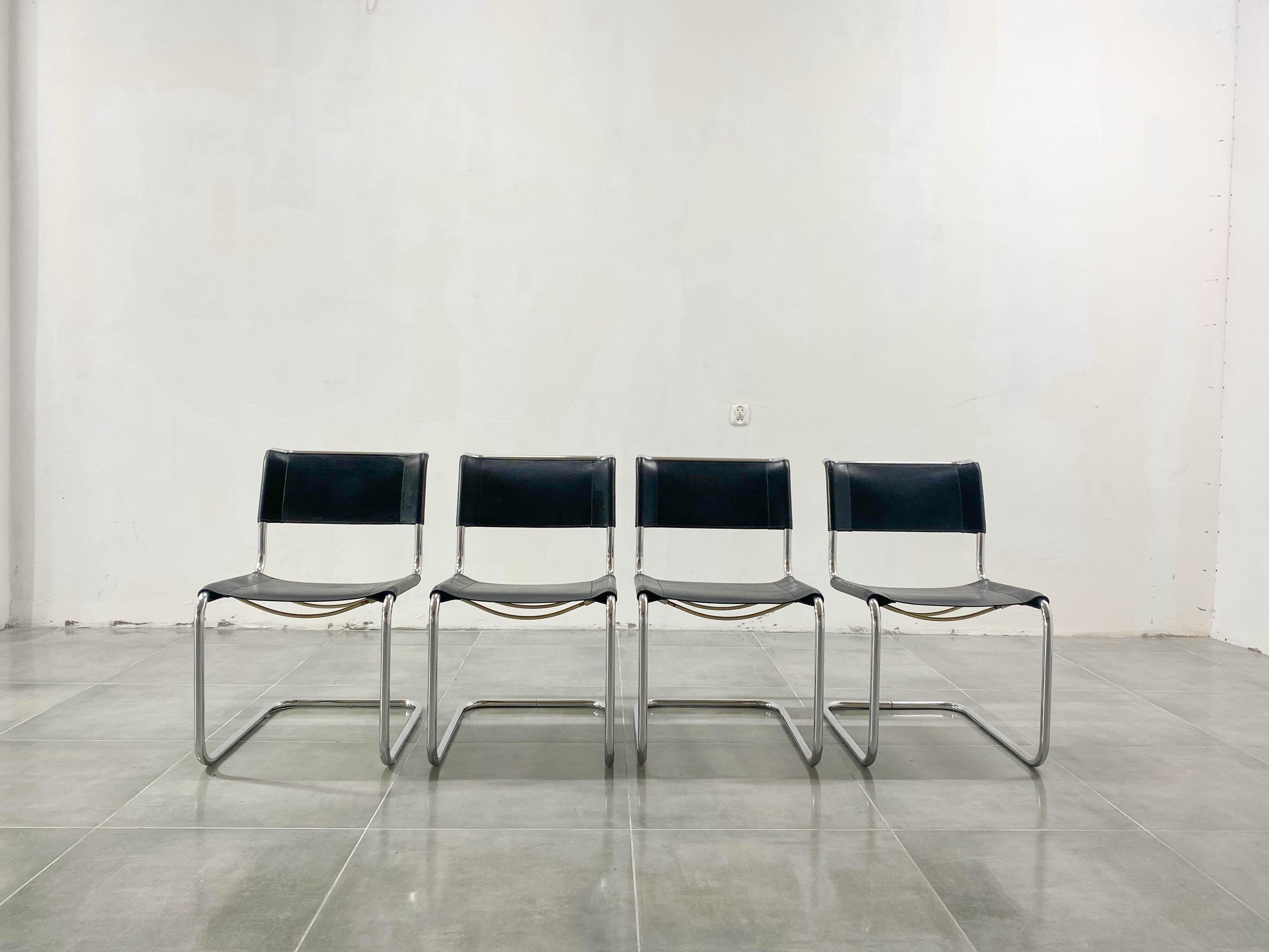 Introducing the iconic S33 Chair Set by Mart Stam, proudly crafted by Thonet. This collection, produced during the 1980s in Germany, pays homage to the timeless designs of the Bauhaus era. With an attribution mark guaranteeing authenticity, these