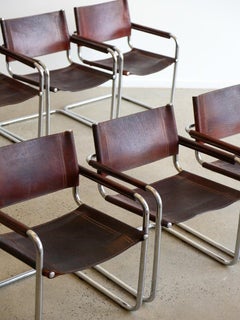 S33 Set di sei sedie in pelle marrone e cromo di Marcel Breuer