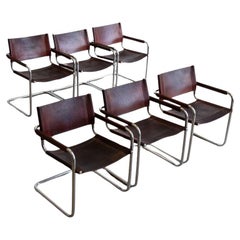 S33 Marcel Breuer Juego de seis sillas de cuero marrón y cromo