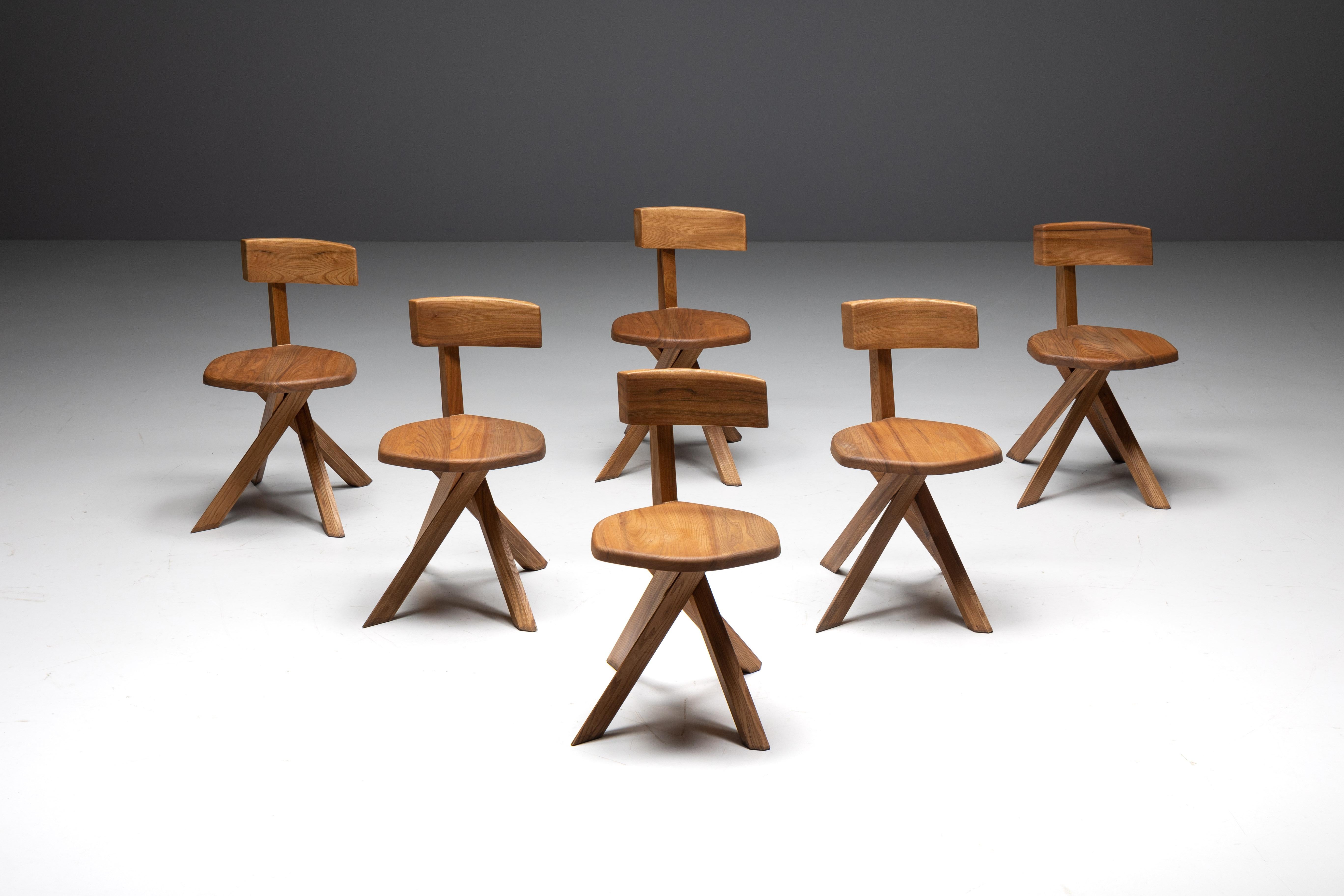 Mid-20th Century S34 Dining Chairs by Pierre Chapo, France, 1970s For Sale