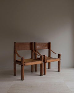 Paar S340 Ledersessel von Pierre Chapo - Ulme - Frankreich - Mid Century Modern