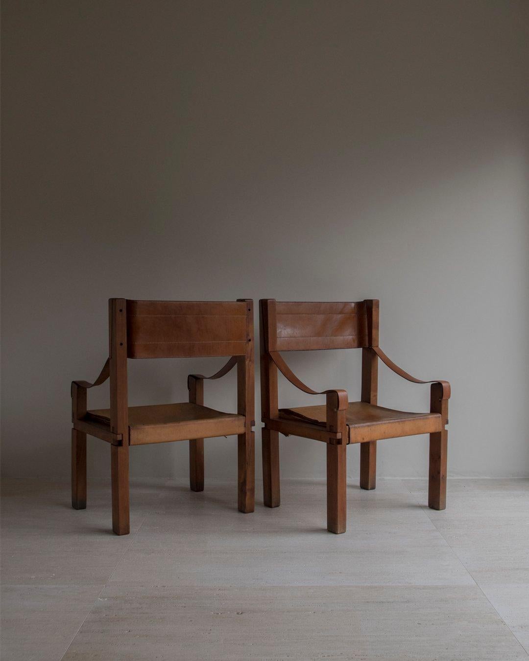 Mid-Century Modern Pierre Chapo Paire de fauteuils en cuir S340 - Orme - France - The Modernity en vente