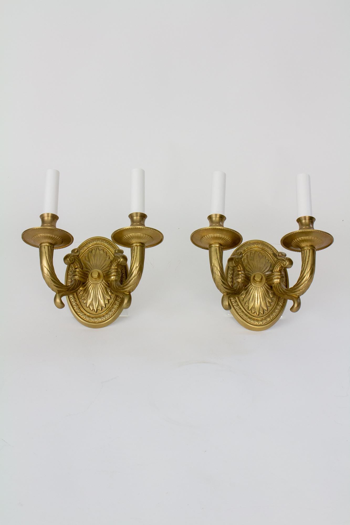 Federal S373 Late 20th Century Cast Brass Two Arm Sconces, a Pair For Sale