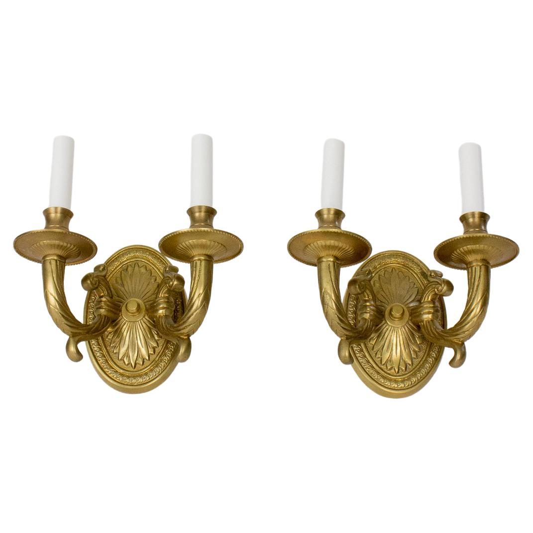 S373 Late 20th Century Cast Brass Two Arm Sconces, a Pair