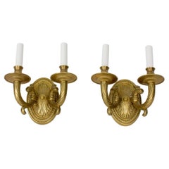 S373 Late 20th Century Cast Brass Two Arm Sconces, a Pair