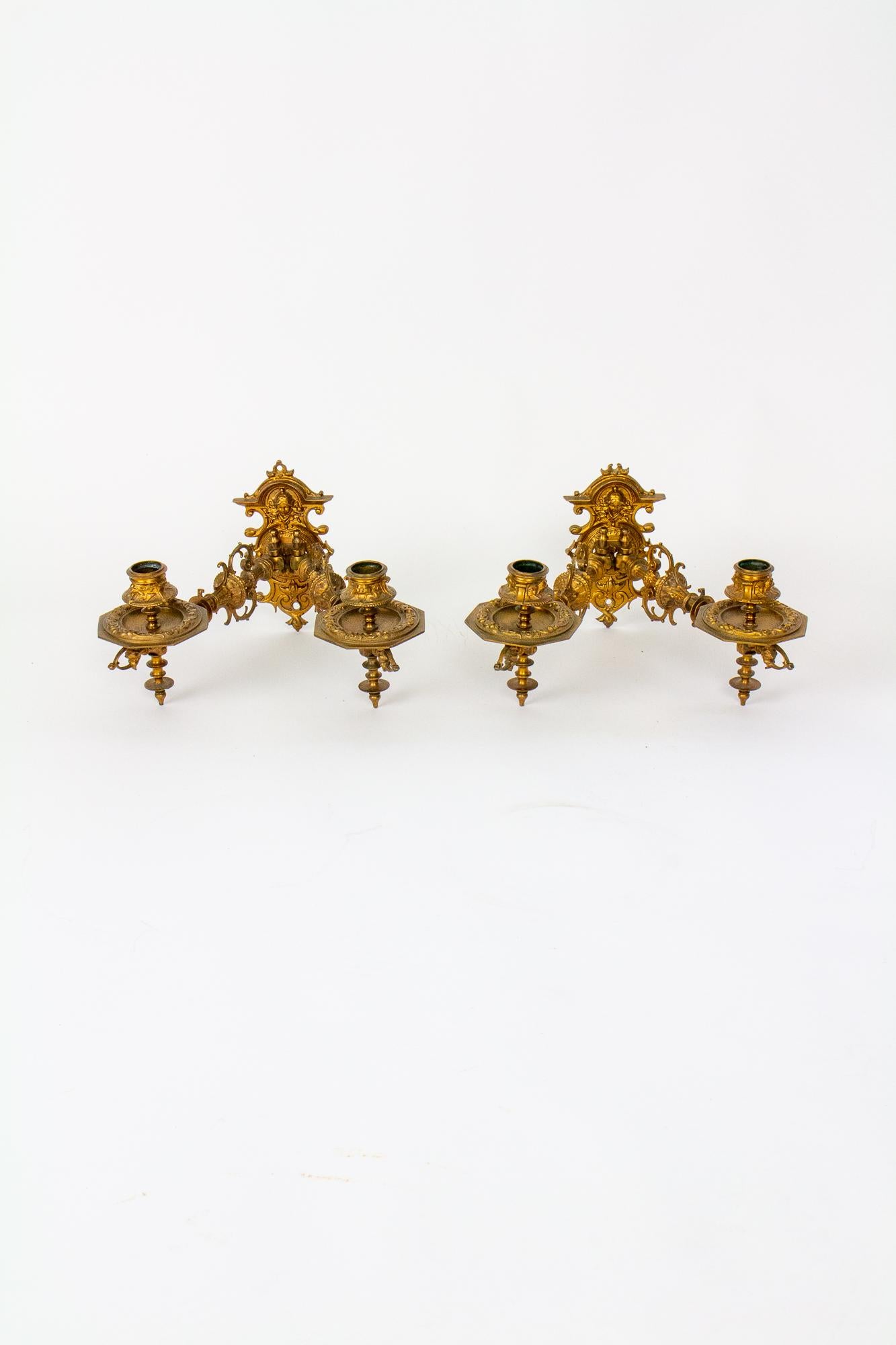 High Victorian S374 19th Century Swing Arm Candle Sconces, a Pair For Sale