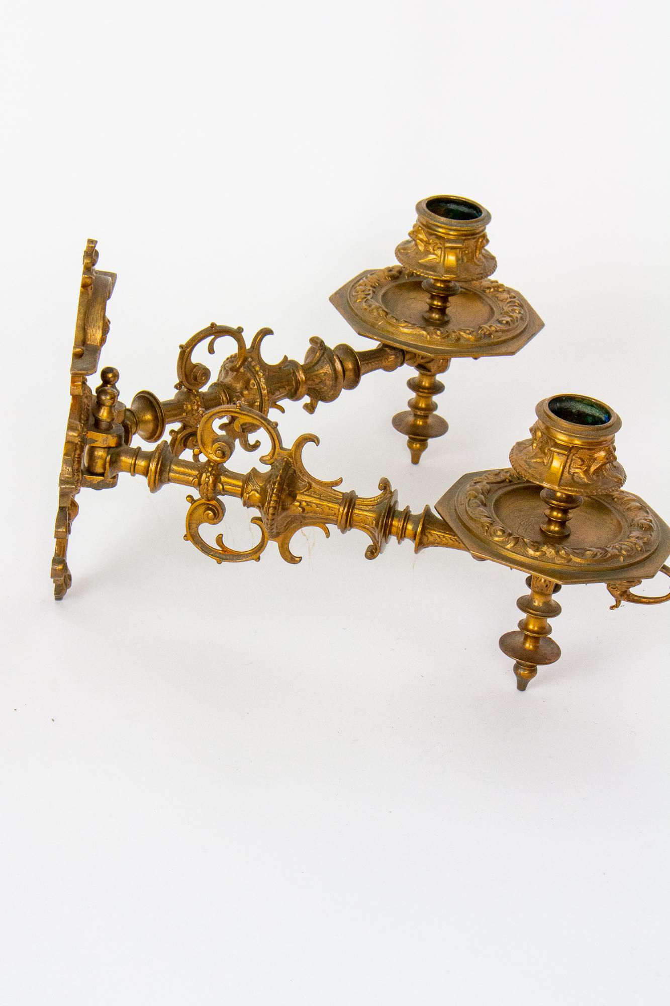 S374 19th Century Swing Arm Candle Sconces, a Pair For Sale 1