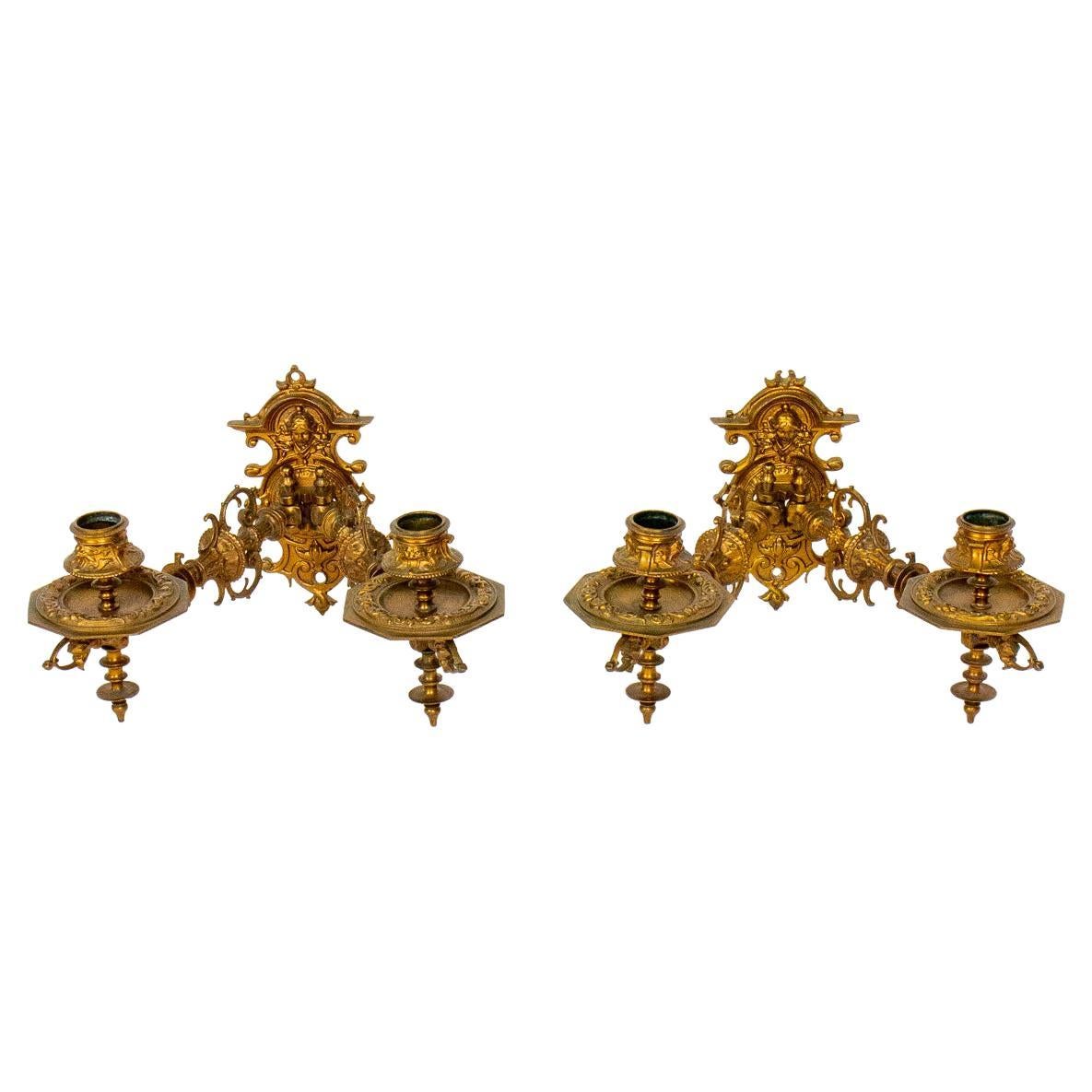 S374 19th Century Swing Arm Candle Sconces, a Pair