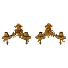 S374 19th Century Swing Arm Candle Sconces, a Pair